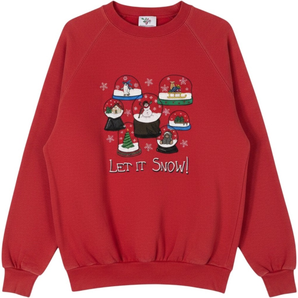 NutCracker Vintage Christmas Sweatshirt Red Let It Snow Globes Embroidered Large
